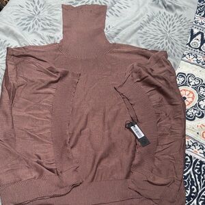 Savvi Elegant Brown/Mauve Turtleneck Poncho